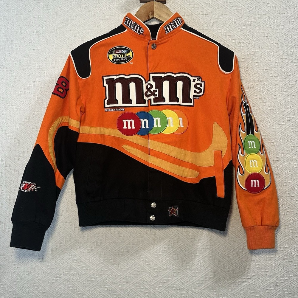 JH Design OrangeM&M #38 Yates Kids Vtg Jacket Nascar Racing Youth L or XS/S Wms.